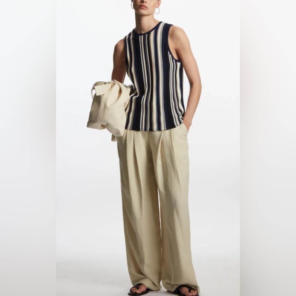 COS Navy and Cream Striped Sleeveless Top